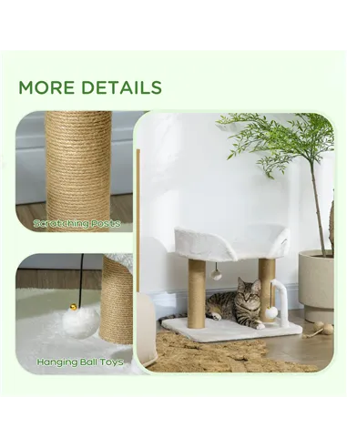 PawHut 42cm Indoor Cat Tree, with Toy Balls, Jute Scratching Post - White