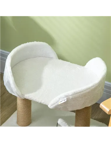 PawHut 42cm Indoor Cat Tree, with Toy Balls, Jute Scratching Post - White