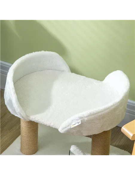 PawHut 42cm Indoor Cat Tree, with Toy Balls, Jute Scratching Post - White