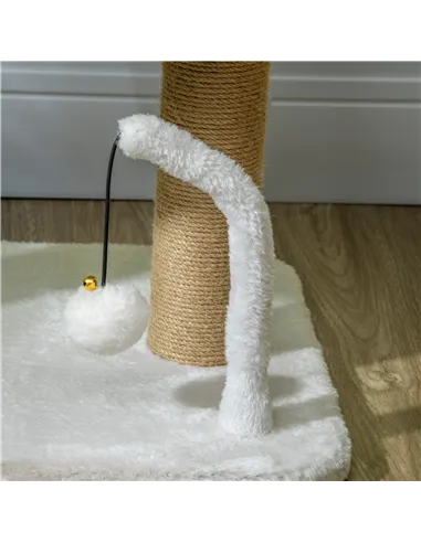 PawHut 42cm Indoor Cat Tree, with Toy Balls, Jute Scratching Post - White