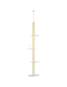 PawHut 260cm Adjustable Floor-To-Ceiling Cat Tree w/ Anti-Tipping Kit, Toy Ball