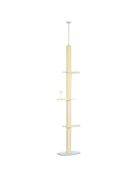 PawHut 260cm Adjustable Floor-To-Ceiling Cat Tree w/ Anti-Tipping Kit, Toy Ball