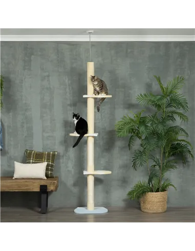PawHut 260cm Adjustable Floor-To-Ceiling Cat Tree w/ Anti-Tipping Kit, Toy Ball