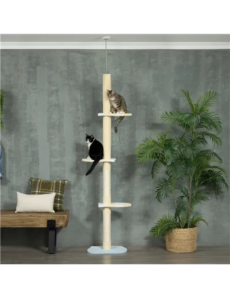 PawHut 260cm Adjustable Floor-To-Ceiling Cat Tree w/ Anti-Tipping Kit, Toy Ball