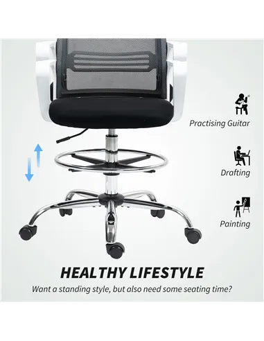 HOMCOM Draughtsman Chair, Mesh Drafting Chair, Ergonomic Office Chair with Lumbar Support, Adjustable Foot Ring, Black