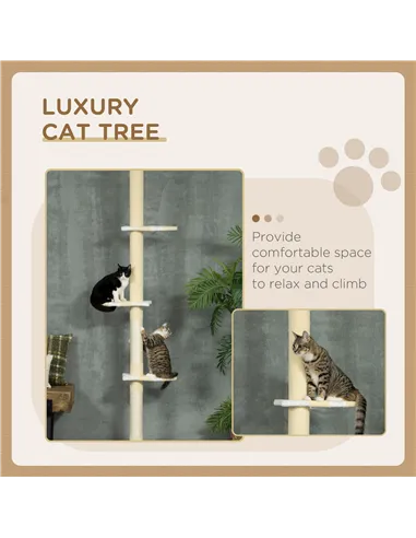 PawHut 260cm Adjustable Floor-To-Ceiling Cat Tree w/ Anti-Tipping Kit, Toy Ball