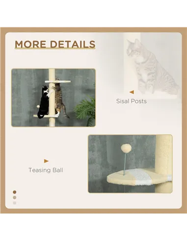 PawHut 260cm Adjustable Floor-To-Ceiling Cat Tree w/ Anti-Tipping Kit, Toy Ball