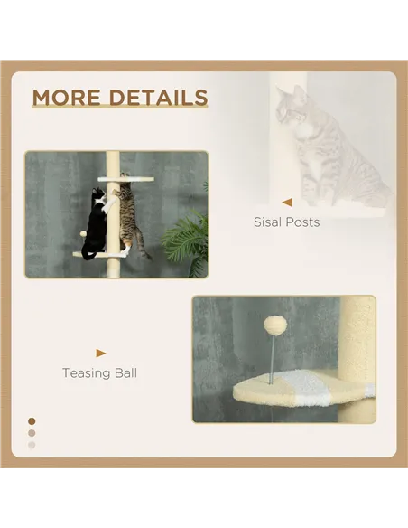 PawHut 260cm Adjustable Floor-To-Ceiling Cat Tree w/ Anti-Tipping Kit, Toy Ball