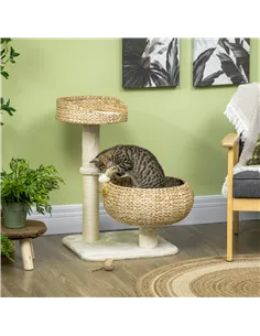 PawHut 72cm Cat Tree Kitten Tower, with Sisal Scratching Post, Two Beds, Toy Ball 2