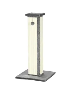 PawHut 81cm Cat Scratcher, Vertical Full Scratcher w/ Natural Sisal Rope, Hanging Ball, Soft Plush - Grey