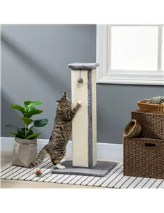 PawHut 81cm Cat Scratcher, Vertical Full Scratcher w/ Natural Sisal Rope, Hanging Ball, Soft Plush - Grey 2