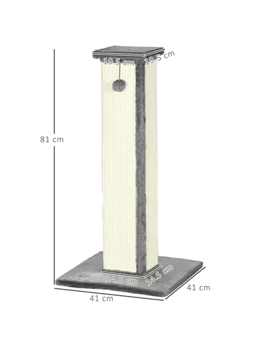 PawHut 81cm Cat Scratcher, Vertical Full Scratcher w/ Natural Sisal Rope, Hanging Ball, Soft Plush - Grey
