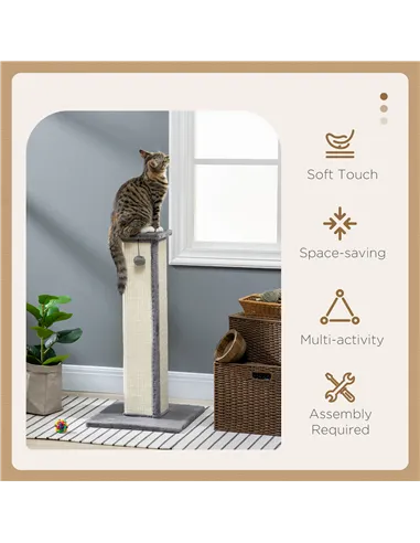 PawHut 81cm Cat Scratcher, Vertical Full Scratcher w/ Natural Sisal Rope, Hanging Ball, Soft Plush - Grey