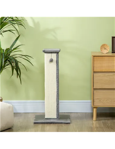 PawHut 81cm Cat Scratcher, Vertical Full Scratcher w/ Natural Sisal Rope, Hanging Ball, Soft Plush - Grey