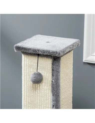 PawHut 81cm Cat Scratcher, Vertical Full Scratcher w/ Natural Sisal Rope, Hanging Ball, Soft Plush - Grey