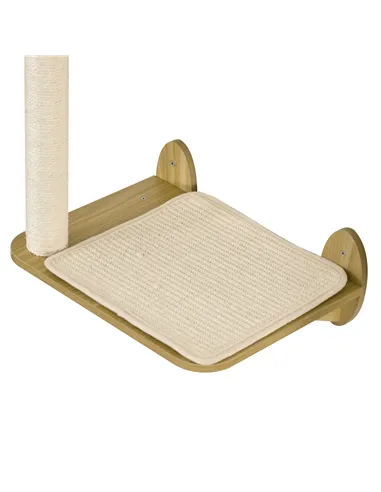 PawHut 3PCs Wall-Mounted Cat Shelves, with Jumping Platforms, Hammock, Scratching Post - Oak Tone