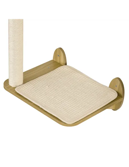 PawHut 3PCs Wall-Mounted Cat Shelves, with Jumping Platforms, Hammock, Scratching Post - Oak Tone