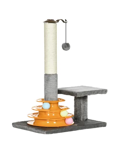 PawHut 56cm Cat Tree Tower Activity Centre, Climbing Stand Kitten House Furniture w/ Scratching Posts, Toy Ball - Grey