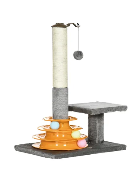 PawHut 56cm Cat Tree Tower Activity Centre, Climbing Stand Kitten House Furniture w/ Scratching Posts, Toy Ball - Grey