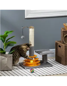 PawHut 56cm Cat Tree Tower Activity Centre, Climbing Stand Kitten House Furniture w/ Scratching Posts, Toy Ball - Grey 2