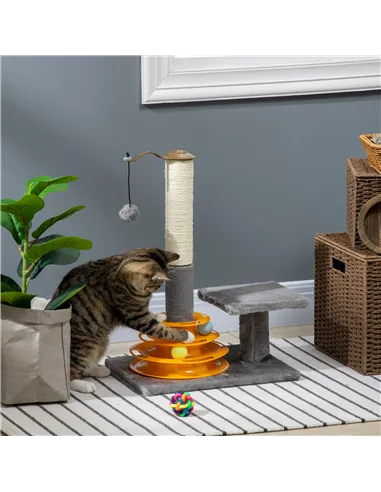 PawHut 56cm Cat Tree Tower Activity Centre, Climbing Stand Kitten House Furniture w/ Scratching Posts, Toy Ball - Grey