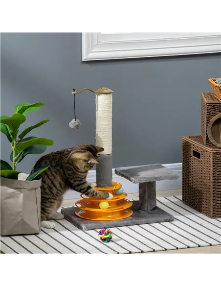 PawHut 56cm Cat Tree Tower Activity Centre, Climbing Stand Kitten House Furniture w/ Scratching Posts, Toy Ball - Grey