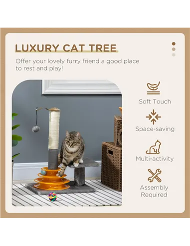 PawHut 56cm Cat Tree Tower Activity Centre, Climbing Stand Kitten House Furniture w/ Scratching Posts, Toy Ball - Grey