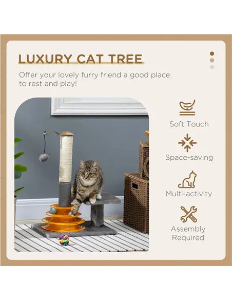 PawHut 56cm Cat Tree Tower Activity Centre, Climbing Stand Kitten House Furniture w/ Scratching Posts, Toy Ball - Grey