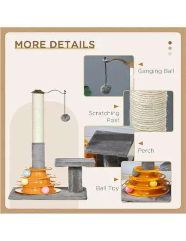 PawHut 56cm Cat Tree Tower Activity Centre, Climbing Stand Kitten House Furniture w/ Scratching Posts, Toy Ball - Grey