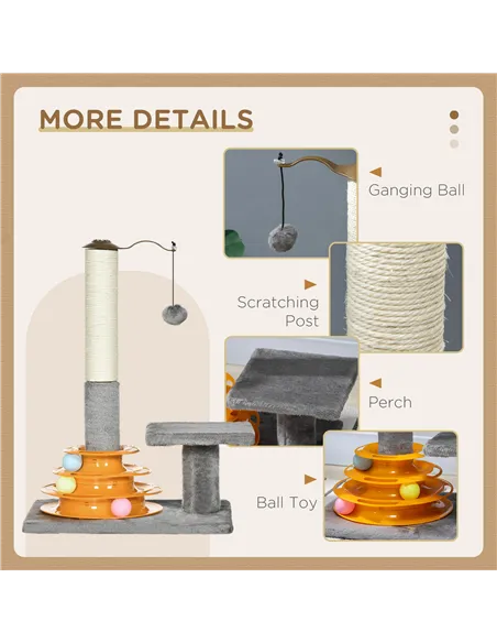 PawHut 56cm Cat Tree Tower Activity Centre, Climbing Stand Kitten House Furniture w/ Scratching Posts, Toy Ball - Grey