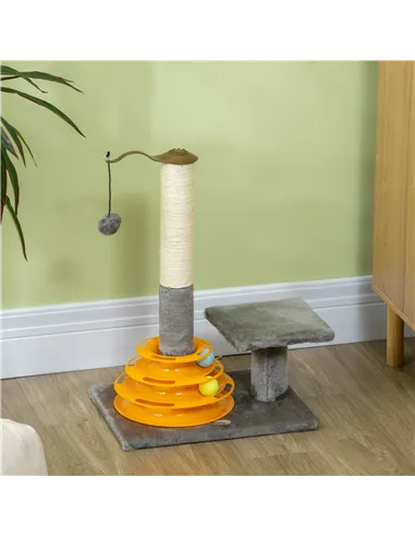 PawHut 56cm Cat Tree Tower Activity Centre, Climbing Stand Kitten House Furniture w/ Scratching Posts, Toy Ball - Grey