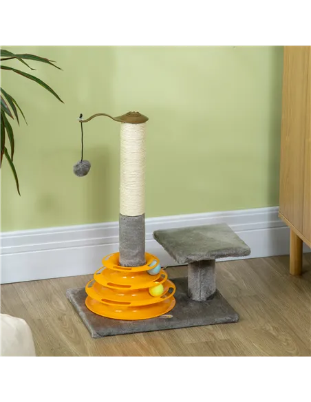 PawHut 56cm Cat Tree Tower Activity Centre, Climbing Stand Kitten House Furniture w/ Scratching Posts, Toy Ball - Grey