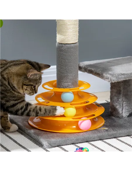 PawHut 56cm Cat Tree Tower Activity Centre, Climbing Stand Kitten House Furniture w/ Scratching Posts, Toy Ball - Grey