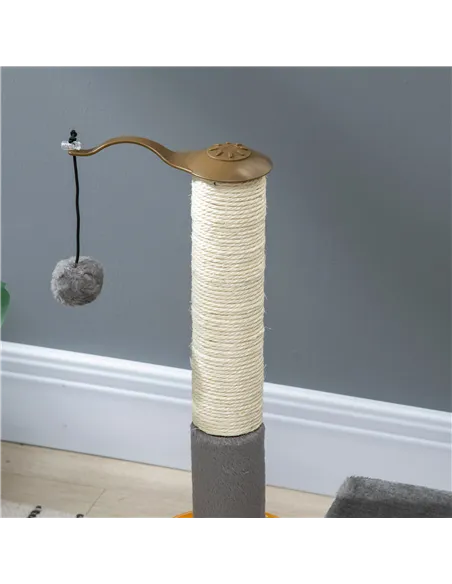 PawHut 56cm Cat Tree Tower Activity Centre, Climbing Stand Kitten House Furniture w/ Scratching Posts, Toy Ball - Grey