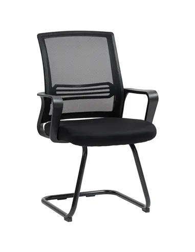 HOMCOM Ergonomic Desk Chair No Wheels, Padded Meeting Office Chair with Sled Base for Home Conference Room, Bedroom, Waiting, Re