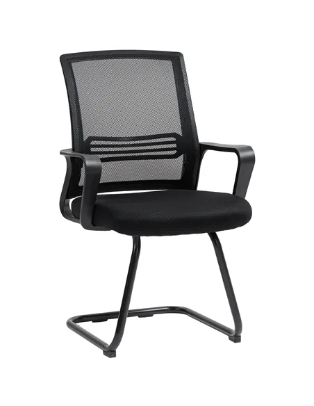 HOMCOM Ergonomic Desk Chair No Wheels, Padded Meeting Office Chair with Sled Base for Home Conference Room, Bedroom, Waiting, Re