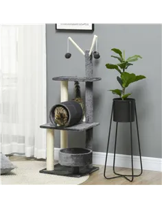 PawHut 121cm Cat Tree Tower for Indoor Cats Kitten Activity Centre Scratching Post with Bed Tunnel Perch Interactive Ball Toy Gr 2