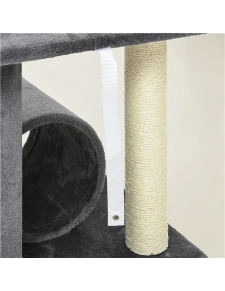 PawHut 121cm Cat Tree Tower for Indoor Cats Kitten Activity Centre Scratching Post with Bed Tunnel Perch Interactive Ball Toy Gr