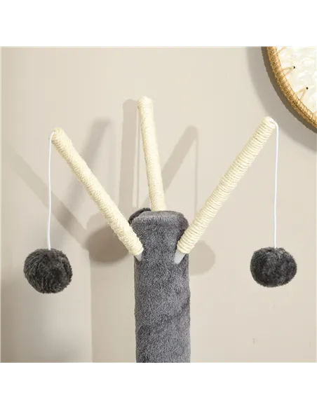 PawHut 121cm Cat Tree Tower for Indoor Cats Kitten Activity Centre Scratching Post with Bed Tunnel Perch Interactive Ball Toy Gr