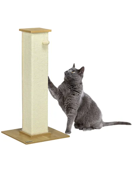 PawHut 80cm Scratching Post, with Toy Ball, Sisal Rope - White