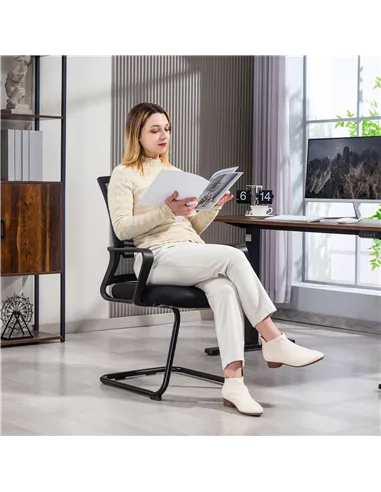 HOMCOM Ergonomic Desk Chair No Wheels, Padded Meeting Office Chair with Sled Base for Home Conference Room, Bedroom, Waiting, Re