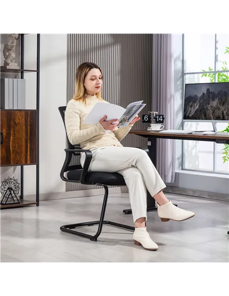 HOMCOM Ergonomic Desk Chair No Wheels, Padded Meeting Office Chair with Sled Base for Home Conference Room, Bedroom, Waiting, Re