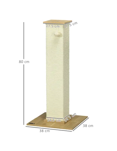 PawHut 80cm Scratching Post, with Toy Ball, Sisal Rope - White