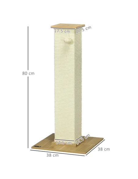 PawHut 80cm Scratching Post, with Toy Ball, Sisal Rope - White