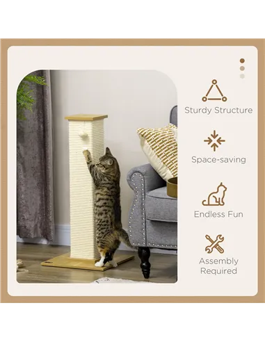 PawHut 80cm Scratching Post, with Toy Ball, Sisal Rope - White