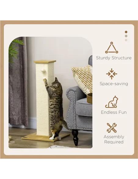 PawHut 80cm Scratching Post, with Toy Ball, Sisal Rope - White