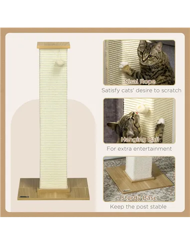 PawHut 80cm Scratching Post, with Toy Ball, Sisal Rope - White