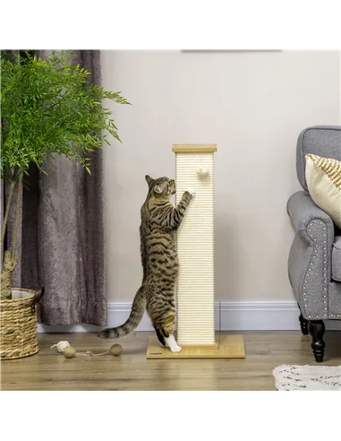 PawHut 80cm Scratching Post, with Toy Ball, Sisal Rope - White