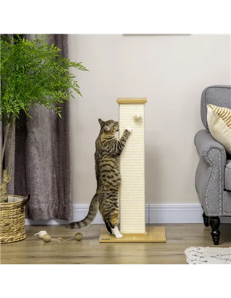 PawHut 80cm Scratching Post, with Toy Ball, Sisal Rope - White