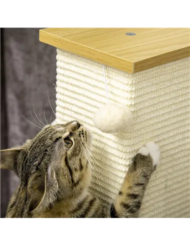 PawHut 80cm Scratching Post, with Toy Ball, Sisal Rope - White
